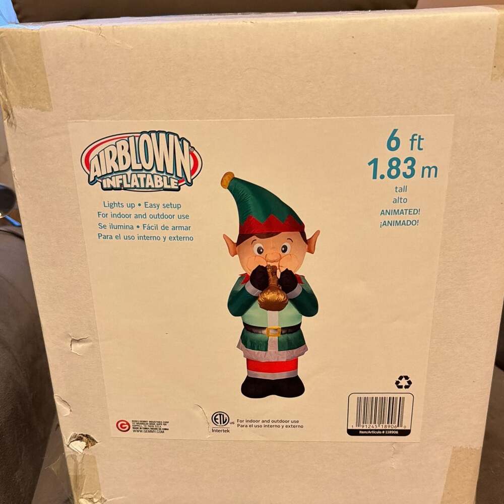 Airblown Elf animated play horn sways 6' inflatable Gemmy light Used Indoors‎